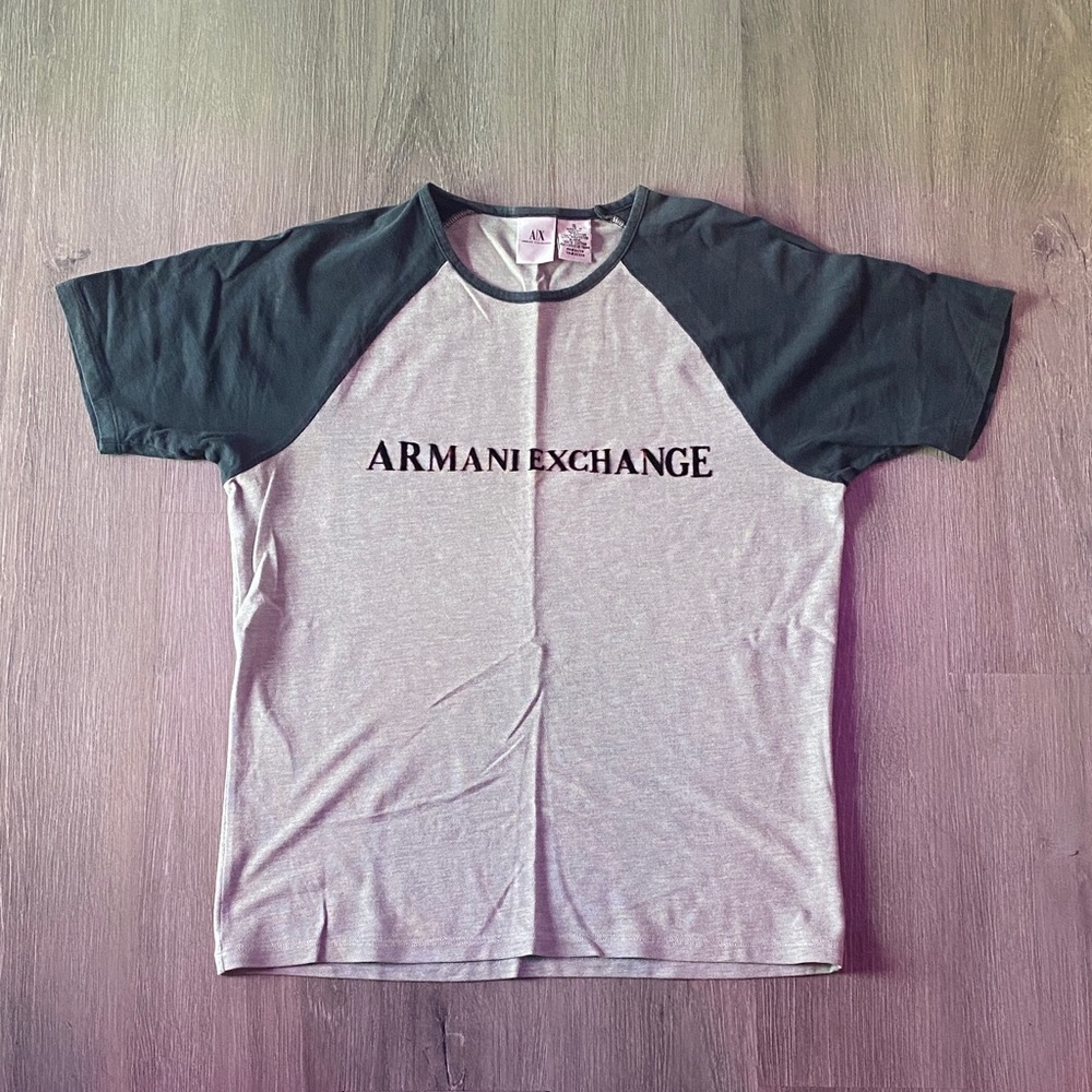 Armani Exchange Vintage Y2K Men's Gray T-Shirt with Black Sleeves